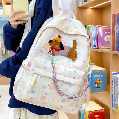 單倉 可爱腊肠狗波点初高中学生书包百搭背包 尼龙 双肩包 常规 女款 多色