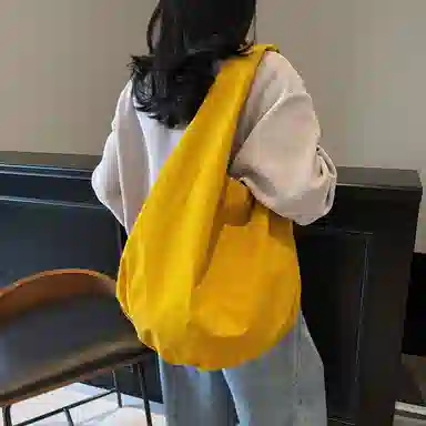 單倉 高级感休闲简约初高中学生通勤百搭 布 手提单肩包 常规 男女同款情侣款 黑色/黄色/卡其色/咖啡色/绿色
