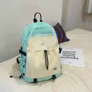 單倉 日系简约小众设计初高中学生大容量书包高颜值通勤百搭轻便背包 尼龙 双肩包 男女同款情侣款 黑色/果绿色/棕色/蓝色/橘色