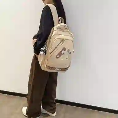 單倉 高颜值美式高街学院风初高中学生时尚潮流 尼龙 书包背包双肩包 常规 男女同款情侣款 多色