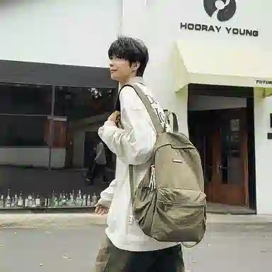 單倉 简约时尚简约设计轻便耐磨学院风背包大容量通勤百搭书包 尼龙 双肩包 常规 男女同款情侣款 米白色/卡其色/绿色/黑色