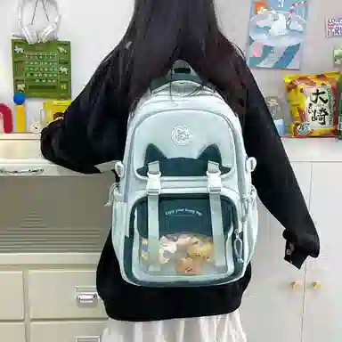 單倉 时尚潮流可爱甜美高级舒适轻便耐磨学院风背包初高中学生大容量通勤百搭书包 斜纹布 双肩包 常规 女款 粉色/紫色/蓝色/绿色/黑色