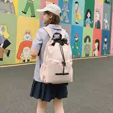 單倉 高级感时尚简约设计旅行通勤百搭背包初高中学生轻便耐磨书包 尼龙 双肩包 常规 男女同款情侣款 粉色/蓝色/黄色/绿色/黑色