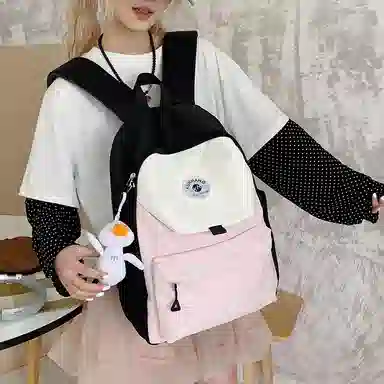 單倉 马卡龙轻便简约撞色日系初高中学生书包小众设计休闲旅行大容量背包 尼龙布 双肩包 男女同款情侣款 粉红色/黄色/蓝色/绿色