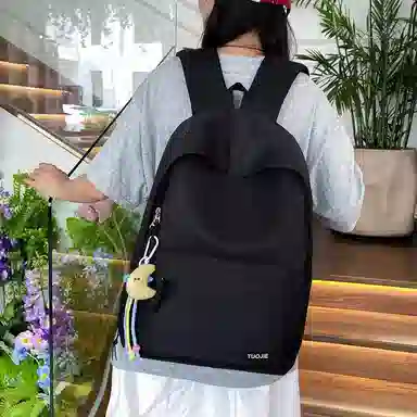 單倉 日韩系纯色简约设计轻便耐磨舒适背包初高中学生大容量通勤百搭书包 斜纹布 双肩包 常规 男女同款情侣款 黄色/绿色/蓝色/黑色