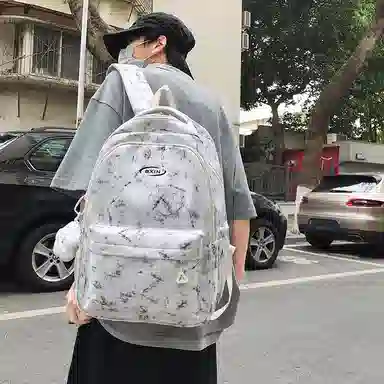 單倉 韩系高颜值扎染小众设计通勤百搭学院风背包初高中学生书包 尼龙 双肩包 常规 男女同款情侣款 白色/红色/蓝色/深蓝色