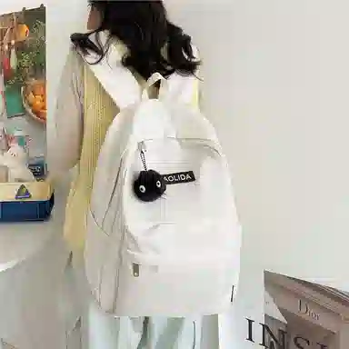 單倉 韩版休闲简约设计初高中通勤百搭背包 尼龙 双肩包 常规 男女同款情侣款 白色/黑色/红色/卡其色/蓝色