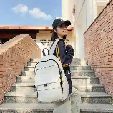 單倉 韩系简约字母印花设计学院风背包初高中学生大容量轻便耐磨书包 尼龙 双肩包 常规 男女同款情侣款 白色/红色/卡其色/绿色/黑色
