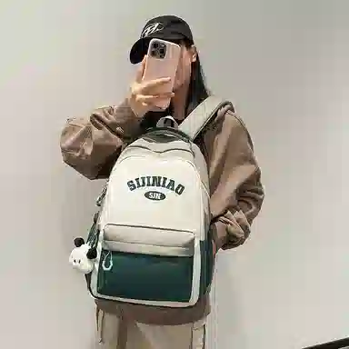 單倉 学院风通勤百搭背包初高中学生大容量轻便耐磨书包 尼龙 双肩包 常规 男女同款情侣款 粉色/蓝色/红蓝色/绿色/卡其色/黑色