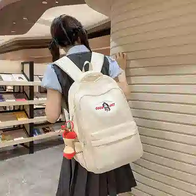 單倉 高级感简约可爱小狗卡通设计通勤百搭背包初高中学生大容量轻便耐磨书包 尼龙 双肩包 常规 男女同款情侣款 白色/黄色/蓝色/黑色
