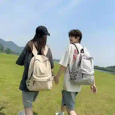 單倉 高颜值字母简约设计学院风通勤百搭背包初高中学生大容量轻便耐磨背包 尼龙 双肩包 常规 男女同款情侣款 白色/卡其色/灰色/黑色