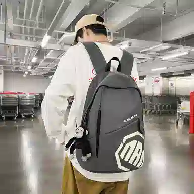 單倉 潮酷休闲大容量美式字母初高中学生短途旅行通勤 尼龙 书包背包双肩包 男女同款情侣款 灰色/卡其色/蓝色/红色