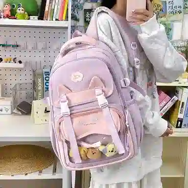 單倉 时尚潮流可爱甜美高级舒适轻便耐磨学院风背包初高中学生大容量通勤百搭书包 斜纹布 双肩包 常规 女款 粉色/紫色/蓝色/绿色/黑色