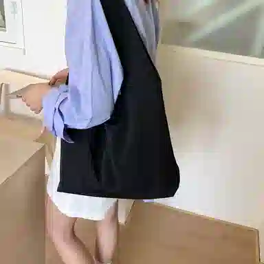 單倉 纯色简约优雅设计轻便耐磨学院风腋下斜挎包初高中学生大容量通勤百搭手提包 布 单肩包 常规 女款 白色/黑色/黄色/蓝色/粉色