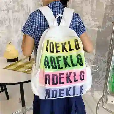 單倉 高颜值时尚字母简约设计学院风通勤百搭背包初高中学生大容量轻便耐磨书包 牛津布 双肩包 常规 男女同款情侣款 白色/黑色