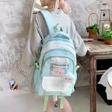 單倉 可爱休闲卡通痛包校园小清新初高中学生大容量书包 尼龙布 背包双肩包 常规 女款 粉色/蓝色/黑色/绿色/黄色