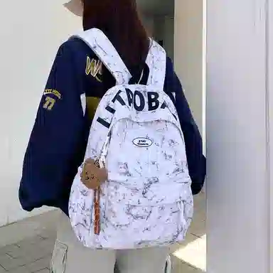 單倉 扎染字母简约设计通勤百搭学院风背包初高中学生大容量轻便耐磨书包 尼龙布 双肩包 常规 男女同款情侣款 白色/红色/绿色/黑色