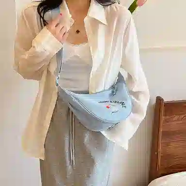 單倉 通勤轻便单肩腋下包休闲可爱百搭 尼龙布 斜挎包 女款 米白色/黑色/卡其色/湖蓝色/粉色