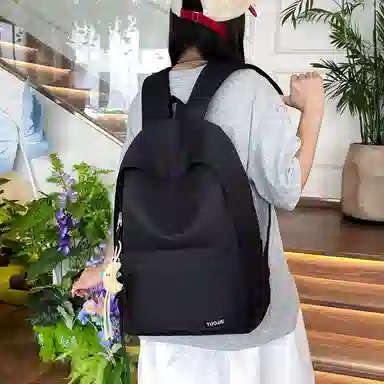 單倉 日韩系纯色简约设计轻便耐磨舒适背包初高中学生大容量通勤百搭书包 斜纹布 双肩包 常规 男女同款情侣款 黄色/绿色/蓝色/黑色
