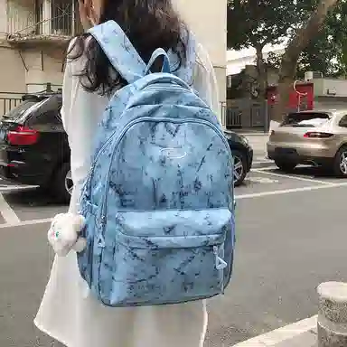 單倉 韩系高颜值扎染小众设计通勤百搭学院风背包初高中学生书包 尼龙 双肩包 常规 男女同款情侣款 白色/红色/蓝色/深蓝色