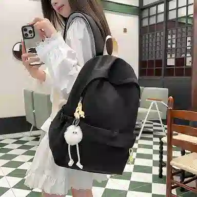 單倉 日系简约时尚大容量通勤百搭轻便 尼龙 双肩包 男女同款情侣款 白色/蓝色/红色/黑色