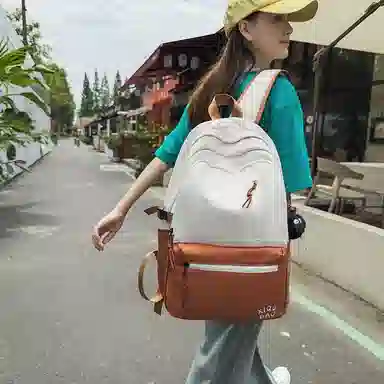 單倉 高颜值清新时尚简约字母设计通勤百搭背包初高中学生大容量轻便耐磨书包 尼龙 双肩包 常规 男女同款情侣款 棕色/蓝色/绿色/黑色