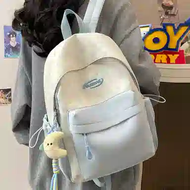 單倉 高颜值星星印花设计通勤百搭学院风背包初高中学生大容量轻便耐磨书包 尼龙布 双肩包 常规 女款 粉色/蓝色/黄色/绿色/黑色