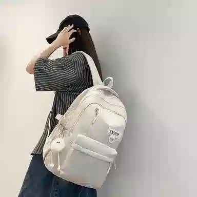 單倉 高颜值简约字母设计学院风通勤百搭背包初高中学生大容量轻便耐磨书包 尼龙 双肩包 常规 男女同款情侣款 白色/粉色/蓝色/黑色