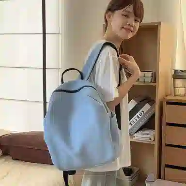 單倉 日系简约时尚设计通勤百搭学院风背包初高中学生大容量轻便耐磨书包 网格布 双肩包 常规 男女同款情侣款 白色/蓝色/卡其色/黑色