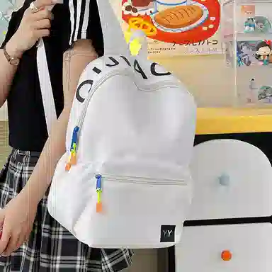 單倉 简约潮流设计学院风通勤百搭背包初高中学生大容量轻便耐磨书包 尼龙 双肩包 常规 男女同款情侣款 白色/粉色/蓝色/黑色