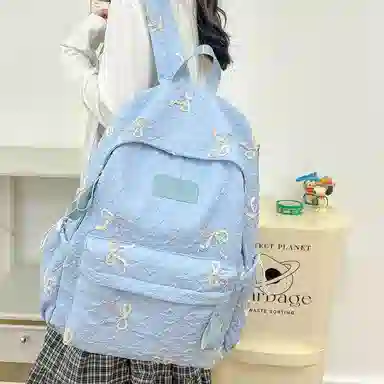 單倉 小众学院风蝴蝶结高颜值百搭旅行 复合布 双肩包 女款 多色