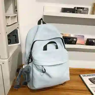 單倉 简约休闲设计感初高中学生旅行百搭大容量轻便书包 尼龙 背包双肩包 男女同款情侣款 白色/灰色/蓝色/卡其色/黑色