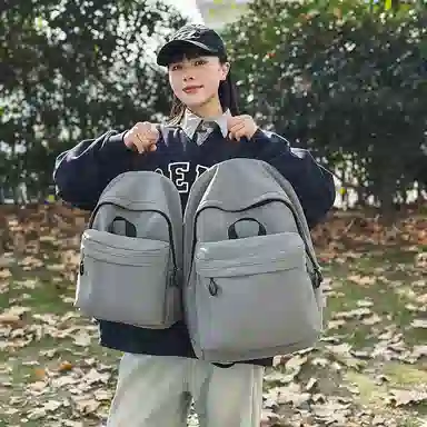 單倉 简约休闲设计感初高中学生旅行百搭大容量轻便书包 尼龙 背包双肩包 男女同款情侣款 白色/灰色/蓝色/卡其色/黑色