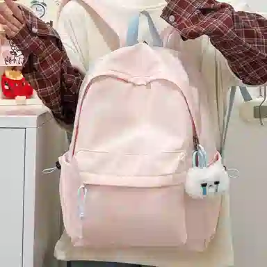 單倉 日韩系小众字母设计通勤百搭背包初高中学生大容量轻便耐磨书包 尼龙 双肩包 常规 男女同款情侣款 粉色/蓝色/绿色/卡其色/黑色