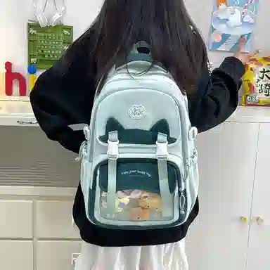 單倉 时尚潮流可爱甜美高级舒适轻便耐磨学院风背包初高中学生大容量通勤百搭书包 斜纹布 双肩包 常规 女款 粉色/紫色/蓝色/绿色/黑色