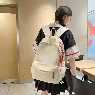 單倉 日系简约时尚大容量通勤百搭轻便 尼龙 双肩包 男女同款情侣款 白色/蓝色/红色/黑色