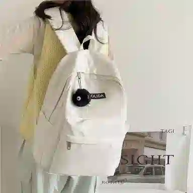 單倉 韩版休闲简约设计初高中通勤百搭背包 尼龙 双肩包 常规 男女同款情侣款 白色/黑色/红色/卡其色/蓝色