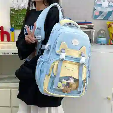 單倉 时尚潮流可爱甜美高级舒适轻便耐磨学院风背包初高中学生大容量通勤百搭书包 斜纹布 双肩包 常规 女款 粉色/紫色/蓝色/绿色/黑色