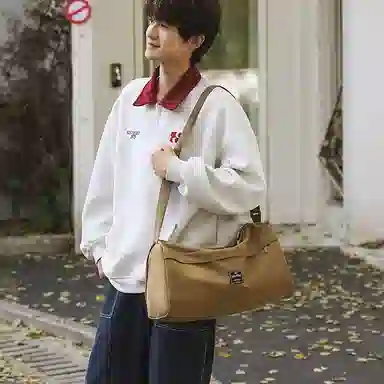 單倉 高级感简约休闲设计初高中学生通勤百搭 尼龙 手拎斜挎单肩包 男女同款情侣款 米白色/卡其色/绿色/黑色