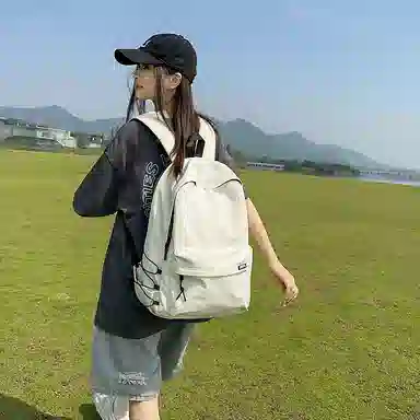 單倉 高颜值字母简约设计学院风通勤百搭背包初高中学生大容量轻便耐磨背包 尼龙 双肩包 常规 男女同款情侣款 白色/卡其色/灰色/黑色