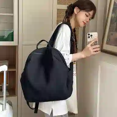 單倉 日系简约时尚设计通勤百搭学院风背包初高中学生大容量轻便耐磨书包 网格布 双肩包 常规 男女同款情侣款 白色/蓝色/卡其色/黑色