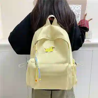 單倉 高颜值可爱腊肠狗轻便耐磨背包学院风初高中学生大容量通勤百搭书包 牛津布 双肩包 常规 男女同款情侣款 白色/黄色/蓝色/黑色