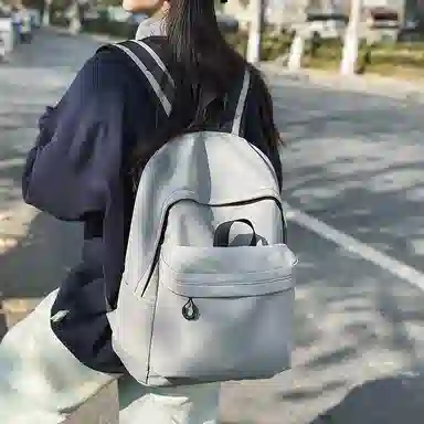 單倉 简约休闲设计感初高中学生旅行百搭大容量轻便书包 尼龙 背包双肩包 男女同款情侣款 白色/灰色/蓝色/卡其色/黑色