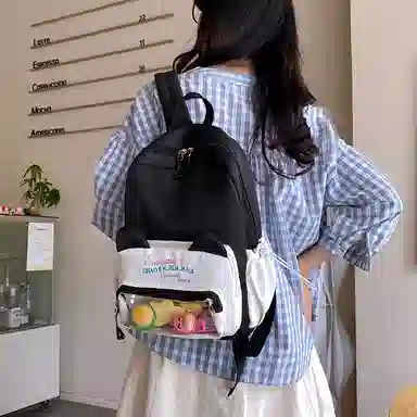單倉 可爱韩系猫咪耳朵出游森系背包初高中学生大容量轻便耐磨书包黄色/粉色/蓝色/黑色  尼龙 双肩包痛包 常规 女款