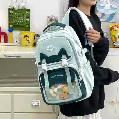 單倉 时尚潮流可爱甜美高级舒适轻便耐磨学院风背包初高中学生大容量通勤百搭书包 斜纹布 双肩包 常规 女款 粉色/紫色/蓝色/绿色/黑色