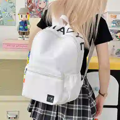 單倉 简约潮流设计学院风通勤百搭背包初高中学生大容量轻便耐磨书包 尼龙 双肩包 常规 男女同款情侣款 白色/粉色/蓝色/黑色