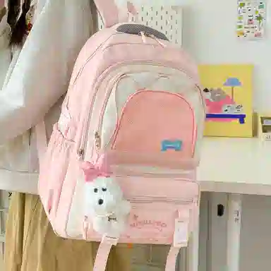 單倉 高颜值大容量可爱撞色短途旅行 复合布 双肩包 女款 黄色/粉色/黑色/蓝色/绿色