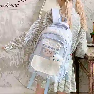 單倉 可爱休闲卡通痛包校园小清新初高中学生大容量书包 尼龙布 背包双肩包 常规 女款 粉色/蓝色/黑色/绿色/黄色