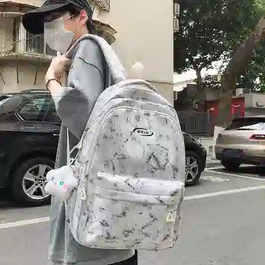單倉 韩系高颜值扎染小众设计通勤百搭学院风背包初高中学生书包 尼龙 双肩包 常规 男女同款情侣款 白色/红色/蓝色/深蓝色