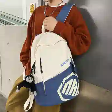 單倉 潮酷休闲大容量美式字母初高中学生短途旅行通勤 尼龙 书包背包双肩包 男女同款情侣款 灰色/卡其色/蓝色/红色